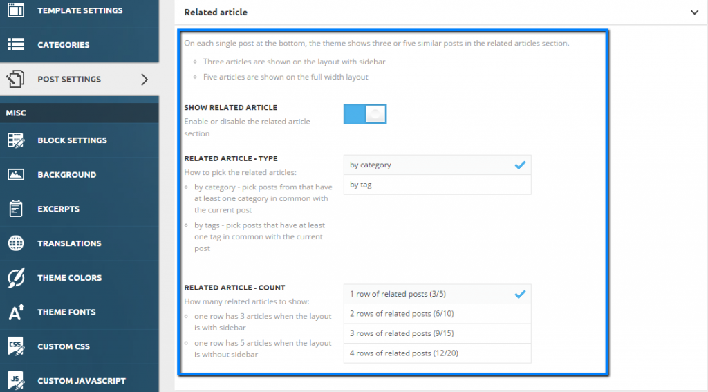 Newsmag related articles settings