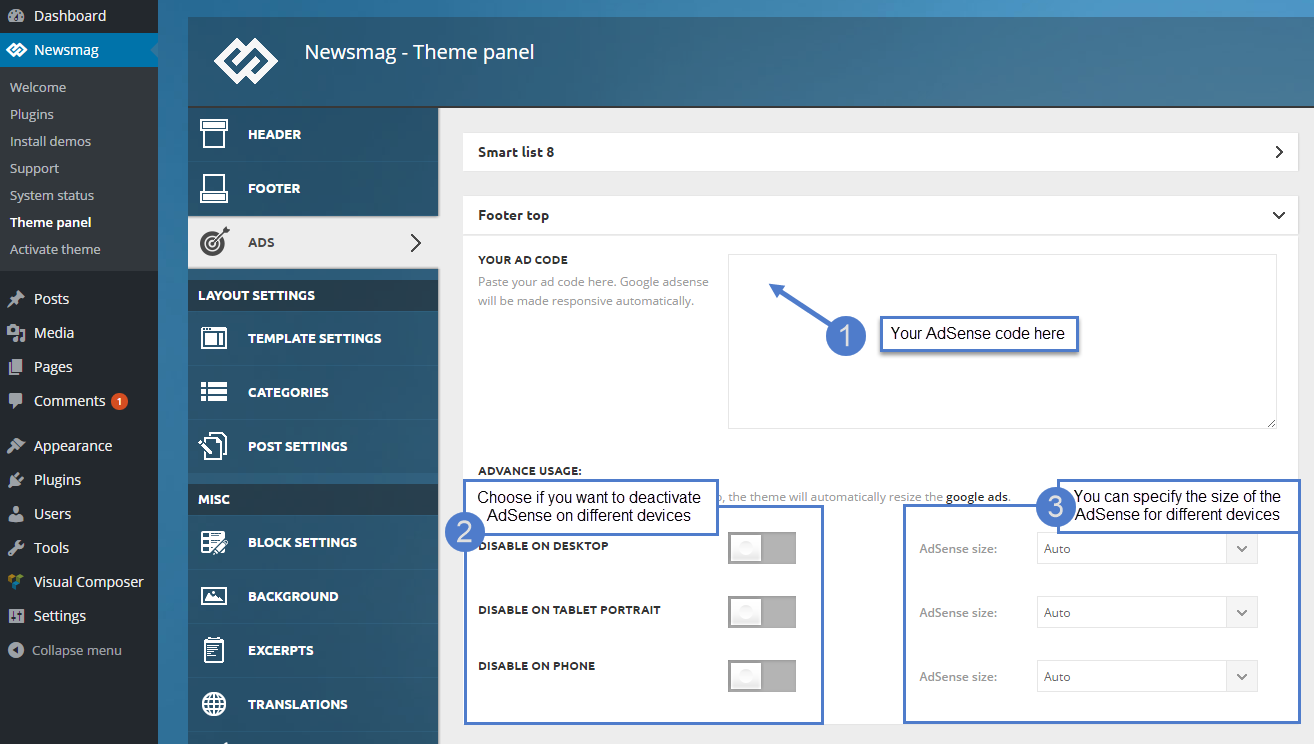 Newsmag Theme Ad System: Above footer ads