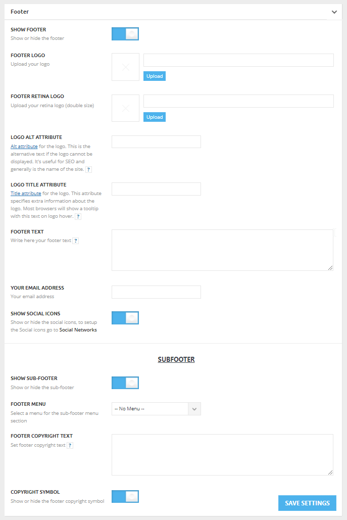 Mobile Theme Settings: Footer