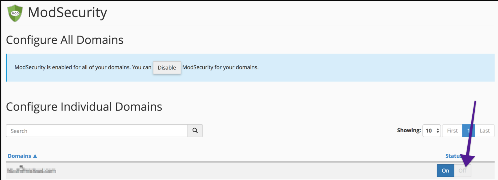 ModSecurity: Disable option for your domains
