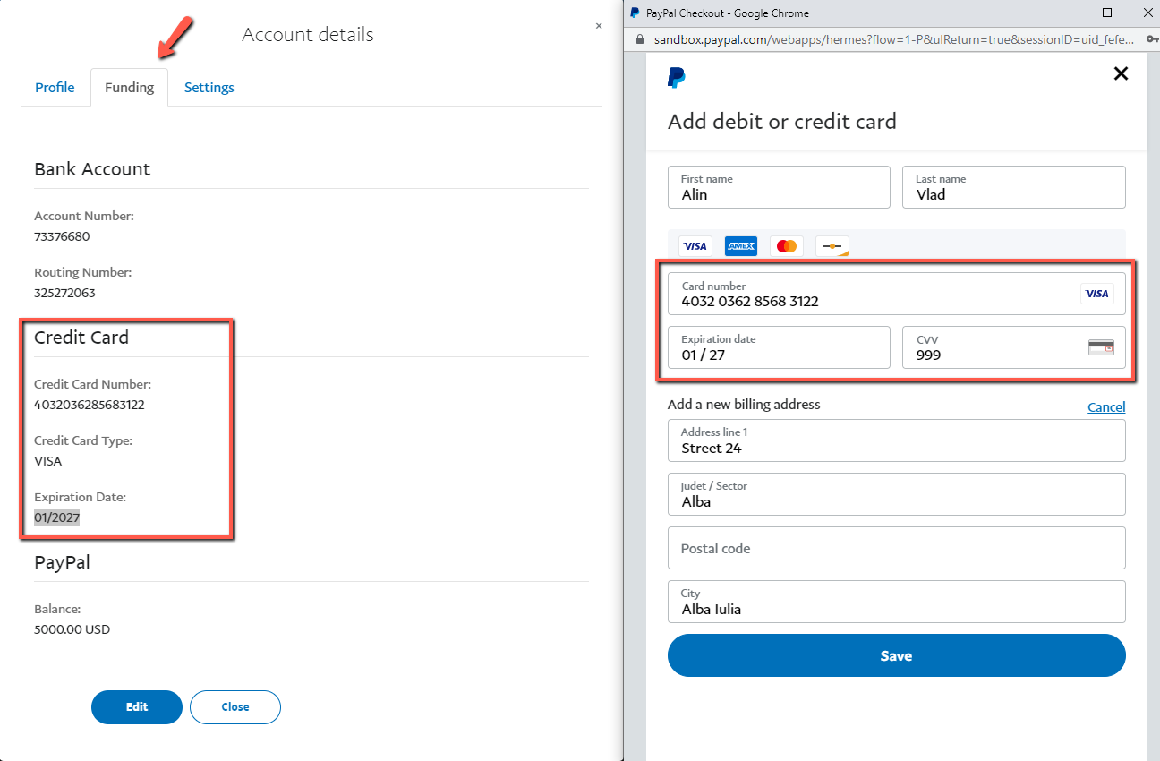 Make the payment using the PayPal personal account funding
